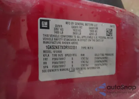 2013 GMC Yukon Xl 1500 Slt z USA, uszkodzony, nr VIN 1GKS2KE7XDR302051